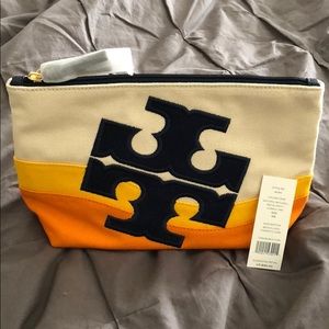 Large Tory Burch Beach Logo Cosmetic Case